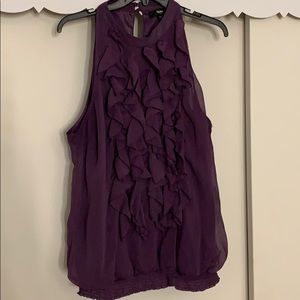 Mossimo sleeveless purple ruffle high neck top.